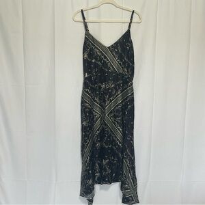 All Saints Bryony Asymmetric Slip midi dress with Phoenix and Insect print SZ 0